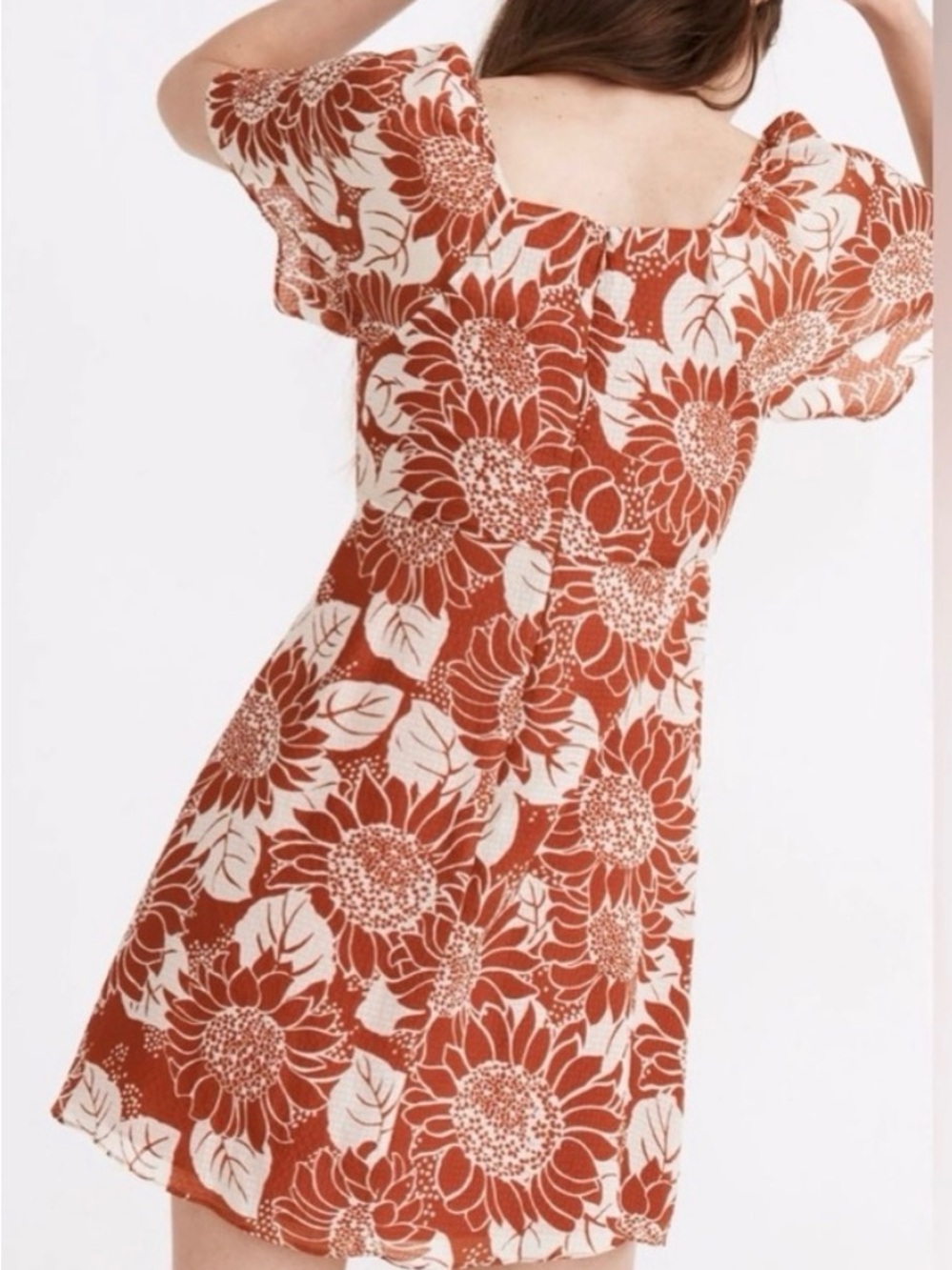 Madewell Silk Rust and Cream Floral Tie-Front Mini Dress - Picture 2 of 6